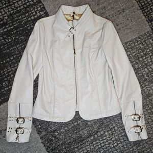 Baby Phat Medium Bone White Leather Biker Jacket  Vintage VERY RARE